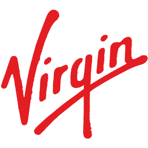 Red Virgin logo on black background