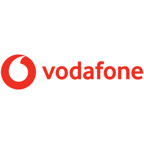Vodafone red logo on black background