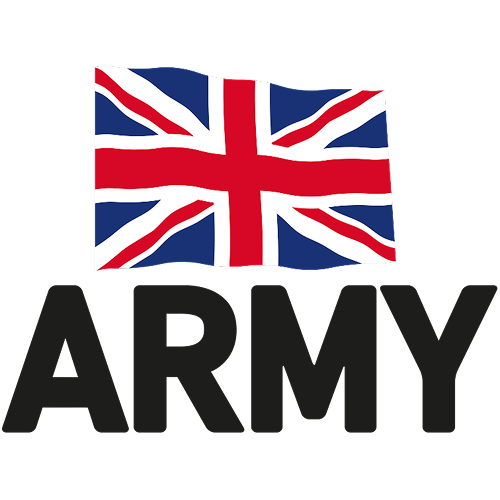 Union Jack flag above ARMY text