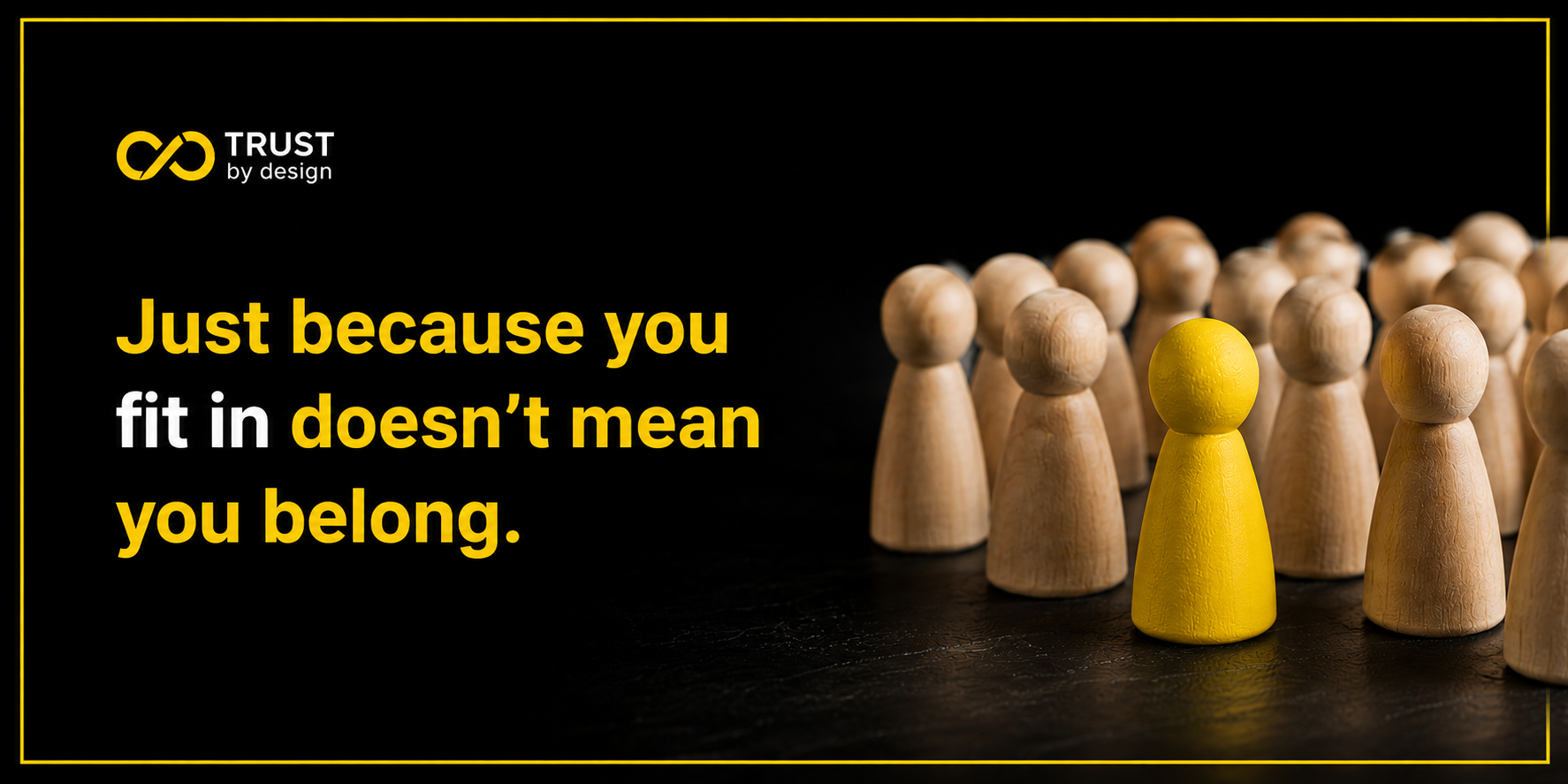 Inclusive workplace culture graphic showing one yellow figure standing out among a group