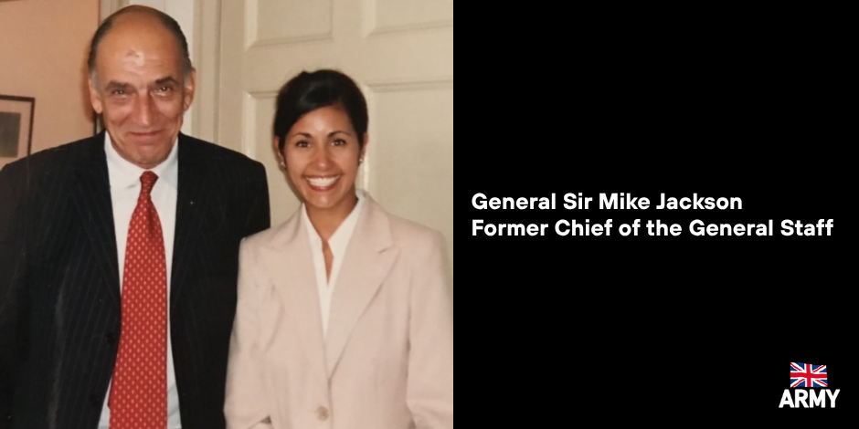 Maria James with General Sir Mike Jackson, former Chief of the General Staff, British Army