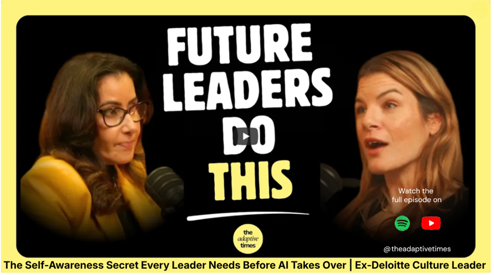 Two women podcast hosts with leadership graphic